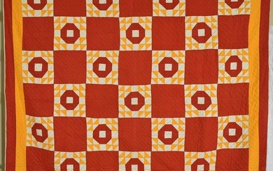 1880's Red & Cheddar Crown of Thorns Quilt