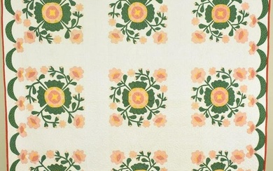 1880's Whig Rose Applique Quilt, Swag Border