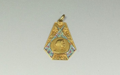 18K (750/oo) yellow gold religious medal in hexagonal form depicting...