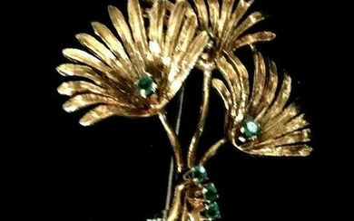 18K Gold Brooch with Green Stones Italy