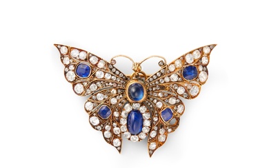 18K Gold, Sapphire, and Diamond Butterfly Brooch/Pendant