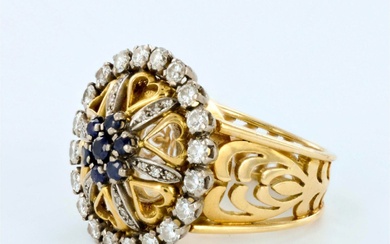 18K Yellow Gold Diamonds and Sapphires Statement Ring