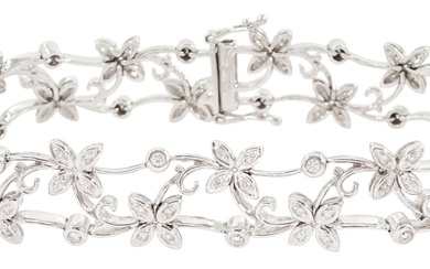 18ct white gold round brilliant cut diamond floral link bracelet