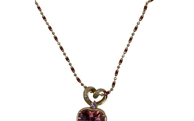 18kt YG, 0.12ct Diamond and 6.10ct Pink Tourmaline Sapphire Necklace