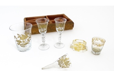 18thC glass to include 18thC wine glasses, beakers, funnel, ...