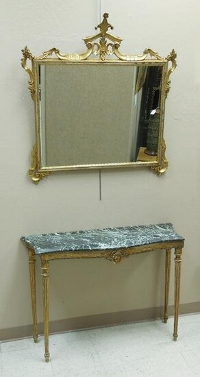 1930s Marble Top Wall Table and a Mirror.