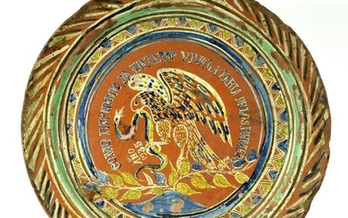 1935 Vintage Mexican Folk Art Memorial Ceramic Plate
