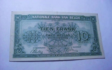 1943 BELGIUM 10 FRANCS BANKNOTE