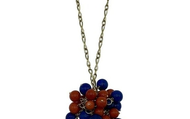 1970's Yellow Gold Chain with Lapis and Coral Bead