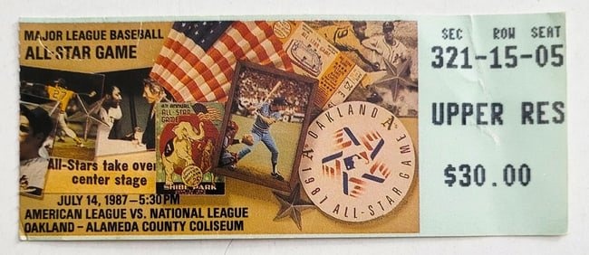 1987 MLB All-Star Game Ticket Stub Oakland - Alameda County Coliseum July 14,1987