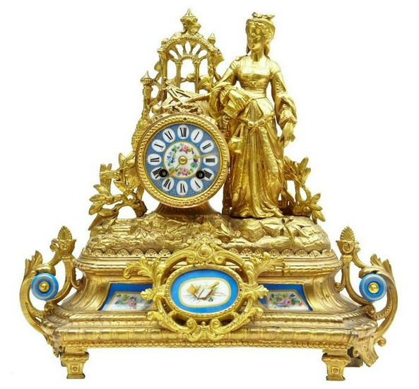 19TH CENTURY FRENCH GILT MANTLE CLOCK WITH SEVRES