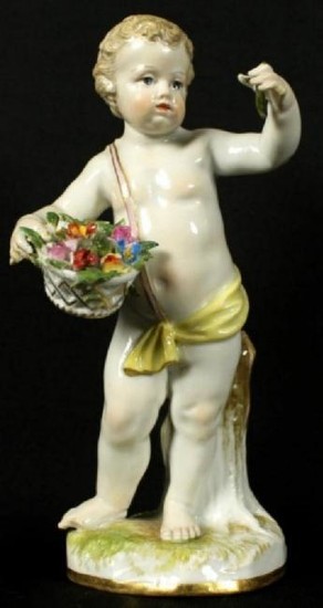 19Th C. Meissen Figure Of Boy With Flowers