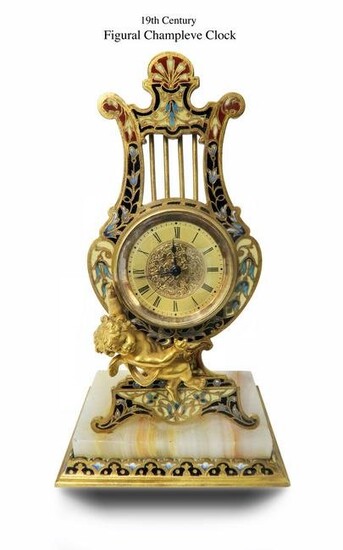 19th C Champleve Figural Clock / Watch