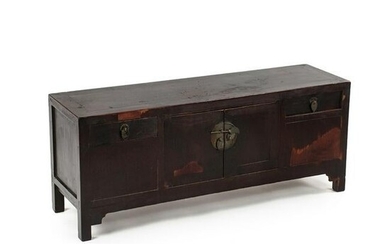 19th C. Chinese Ming Style Elm Kang Low Cabinet
