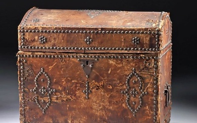 19th C. European Leathered Wood Travel Trunk