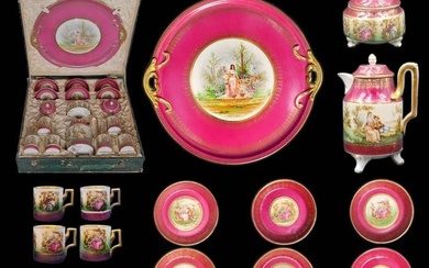 19th C. Royal Vienna Tea Set Porcelain With Original Box