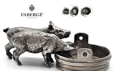 19th C. Russian Faberge 88 Silver (118grams) Couple Pigs Figurine