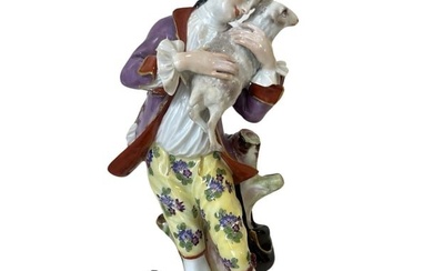 19th Century Meissen Porcelain Group of Shepherd with Shep and Dog