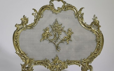 19th c. Louis XV style gilt brass fire screen