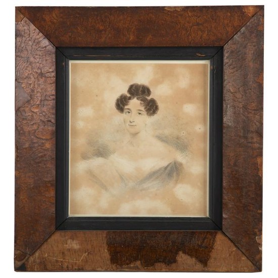 19th century American Folk Art Portrait of a Lady