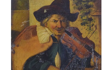19th century Dutch School - Oil on metal - Violinist