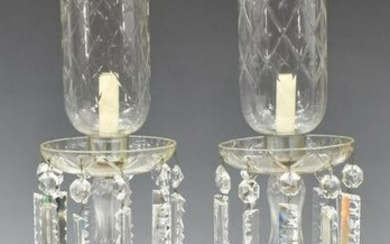 (2) CUT CRYSTAL MANTEL LUSTER HURRICANE LAMPS