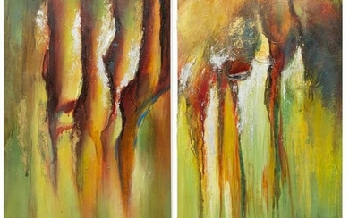(2) MODERN ABSTRACT MIXED MEDIA ON CANVAS DIPTYCH