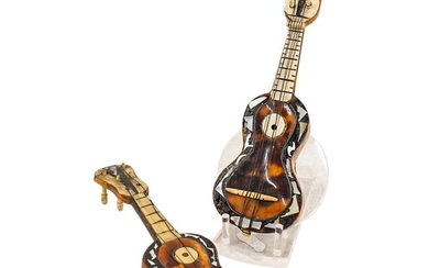 (2) Miniature Carved Shell Guitars