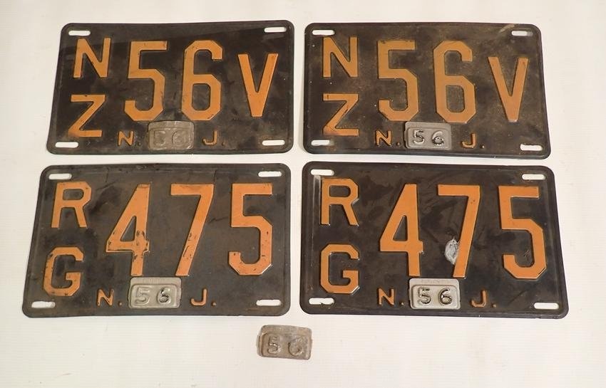 2 Pair of 1956 NJ License Plates