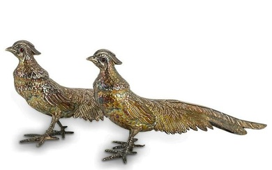(2 Pc) Sterling Silver Pheasant Sculptures