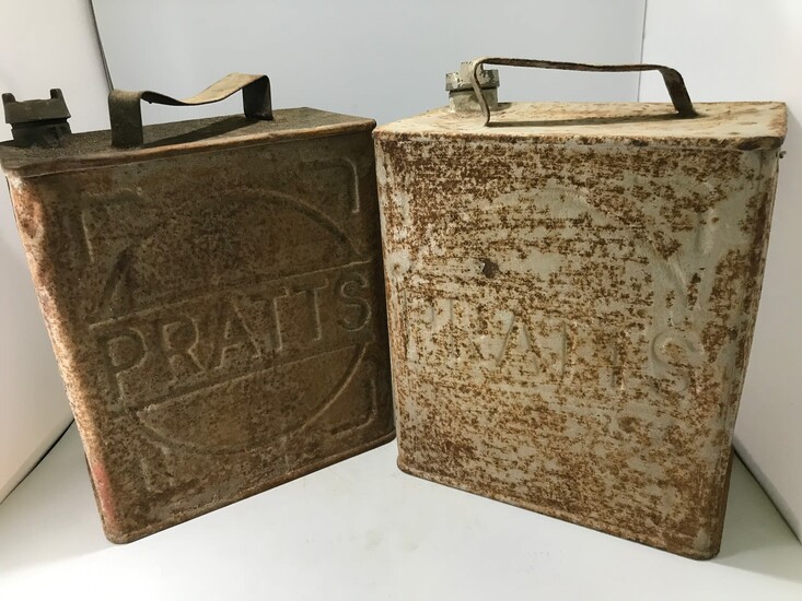 2 X AUTHENTIC 1930'S TWO GALLON PRATTS PETROL CANS...