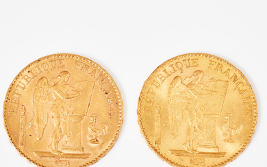2 gold coins, 20 francs, France 1877, 1898.