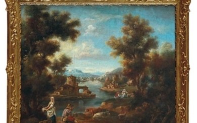 JEAN-ANTOINE VERNET (Avignon, 1716 - Naples, 1775) Landscape with figures...