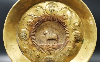 A rare Passover plate , brass, Germany, 19th century