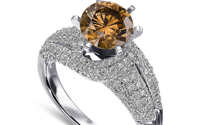 2.24ct GIA certified Fancy yellowish brownish and diamonds ring,...