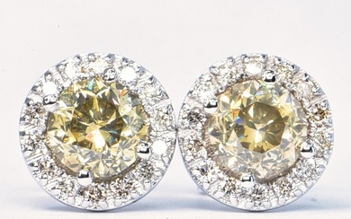 2.51 ct Natural Fancy Grayish Yellow - 14 kt. White gold - Earrings - 2.09 ct Diamond - Diamonds, No Reserve Price