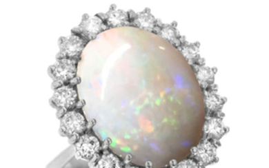 18 kt. White gold - Ring Opal - Diamonds