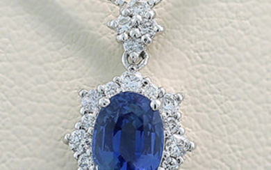 PT900 Platinum - Necklace with pendant Sapphire - Diamonds