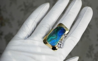 14 kt. Gold - XXL Ring Vollopal black Opal natural! Brilliant stock of approx. 0.43ct - 50.00 ct Opal