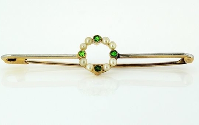 Victorian - 15 kt. Gold - Brooch - Emeralds, Pearls