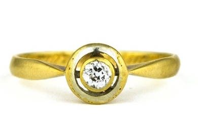Authentic Antique Solitaire Engagement - 18 kt. Yellow gold - Ring Diamond