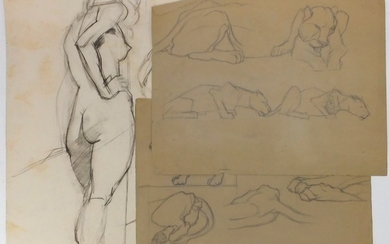 3 Otto Plaug Animal Human Figure Study Drawings