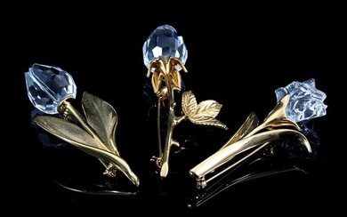 3 Swarovski crystal flower brooches