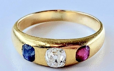 14K Yellow Gold, Diamond, Ruby and Sapphire Ring