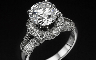 3.02 ct E/VS1 Diamond Engagement Ring, Modern Unique Luxury Jewelry - 18 kt. White gold, GIA-Certified Diamond