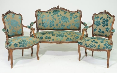 3pc Louis XV Style Salon Suite - Settee & 2 Chairs