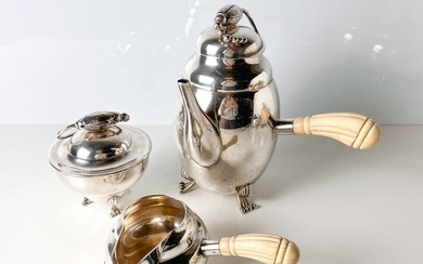 3pc Woodside George Jensen Blossom Sterling Silver Footed Coffee set