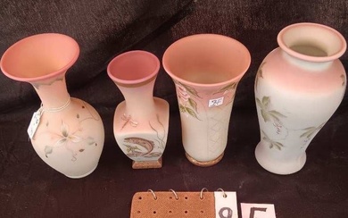 4 Beautiful Burmese Fenton Hand Painted Vases