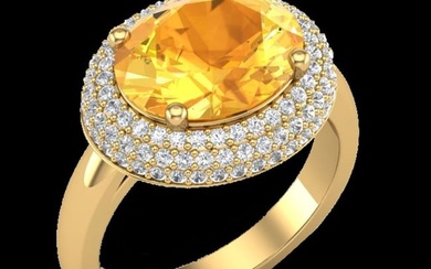 4 ctw Citrine & Micro Pave VS/SI Diamond Certified Ring 18k Yellow Gold