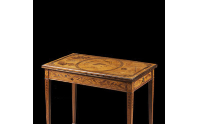 A Dutch various woods inlaid game table with extendable top. 19th century (cm 86x71x52) (losses and restorations)
